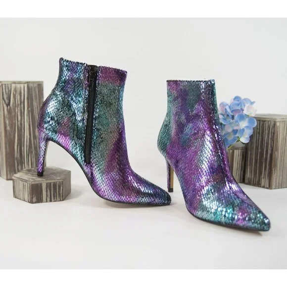 Betsey Johnson Albaa Iridescent Faux Snake Boots 6 - Picture 1 of 5